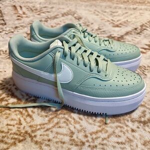 Nike Green and White Platform Sneakers